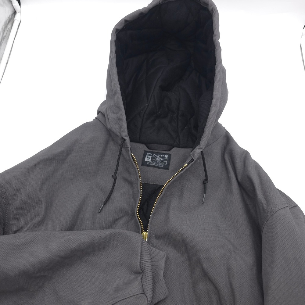 Carhartt Men 3XLT Loose Fit Hooded Jacket Gray Duck Canvas Quilt Lined Made USA